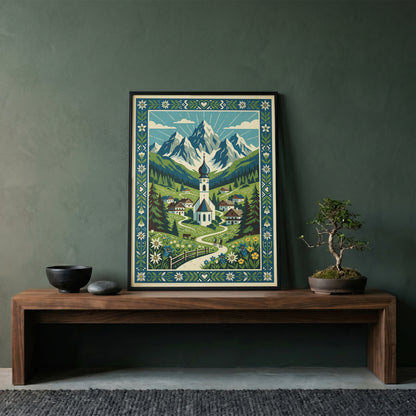 Swiss Alpine Village Trail & Grazing Cows Print