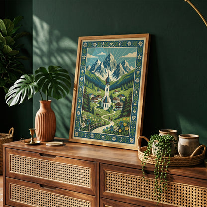 Swiss Alpine Village Trail & Grazing Cows Print