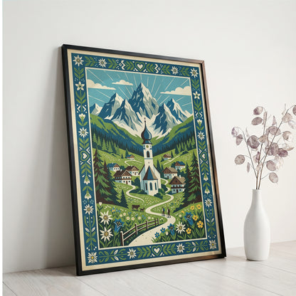 Swiss Alpine Village Trail & Grazing Cows Print