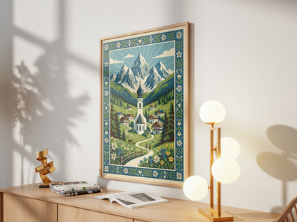 Swiss Alpine Village Trail & Grazing Cows Print