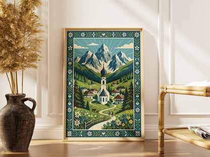 Swiss Alpine Village Trail & Grazing Cows Print