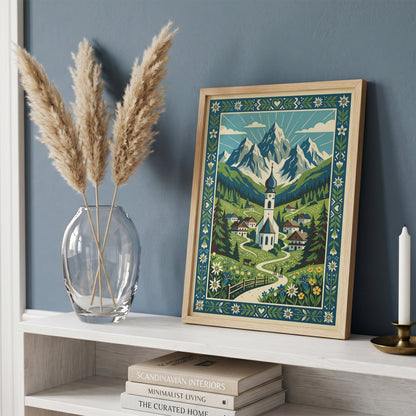 Swiss Alpine Village Trail & Grazing Cows Print