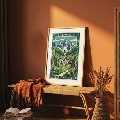 Swiss Alpine Village Trail & Grazing Cows Print