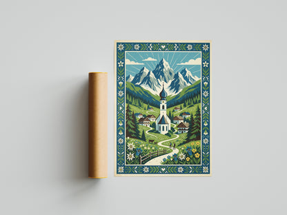 Swiss Alpine Village Trail & Grazing Cows Print