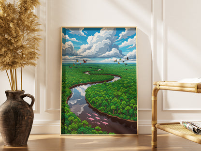 Amazon Rainforest River Aerial Art Print