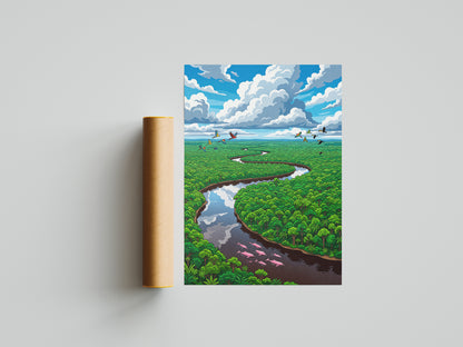 Amazon Rainforest River Aerial Art Print