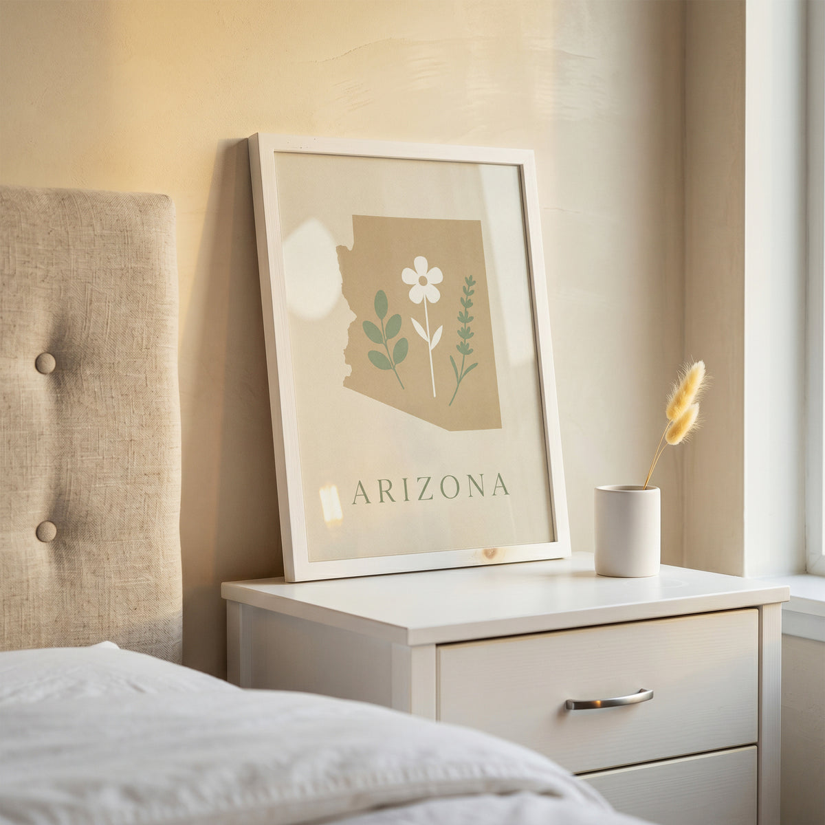 Arizona State Map Silhouette Botanical Art Print