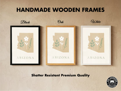 Arizona State Map Silhouette Botanical Art Print