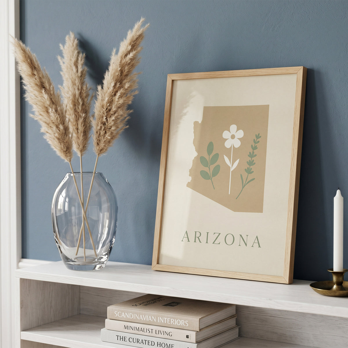 Arizona State Map Silhouette Botanical Art Print