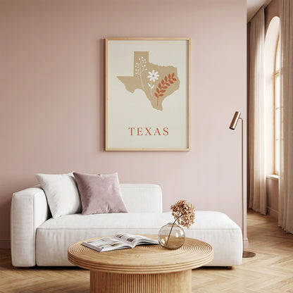 Texas State Map Silhouette Wildflower Art Print