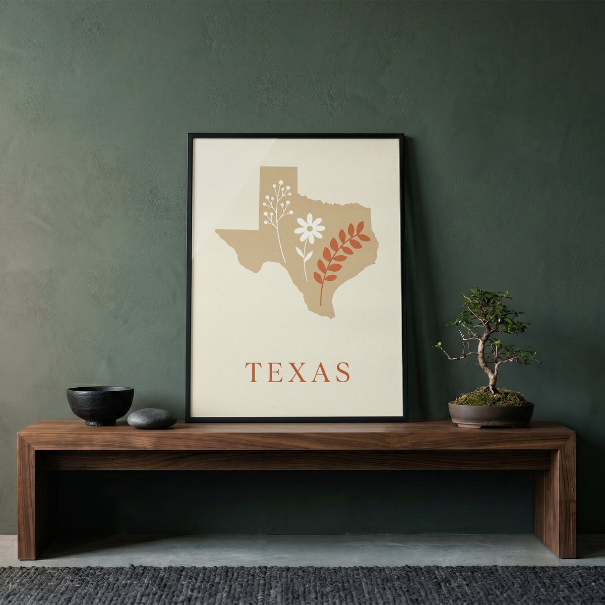 Texas State Map Silhouette Wildflower Art Print