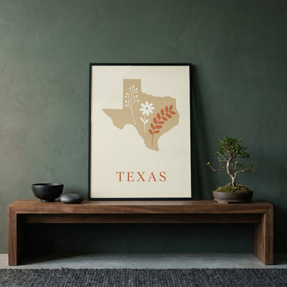 Texas State Map Silhouette Wildflower Art Print