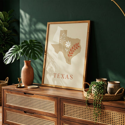 Texas State Map Silhouette Wildflower Art Print