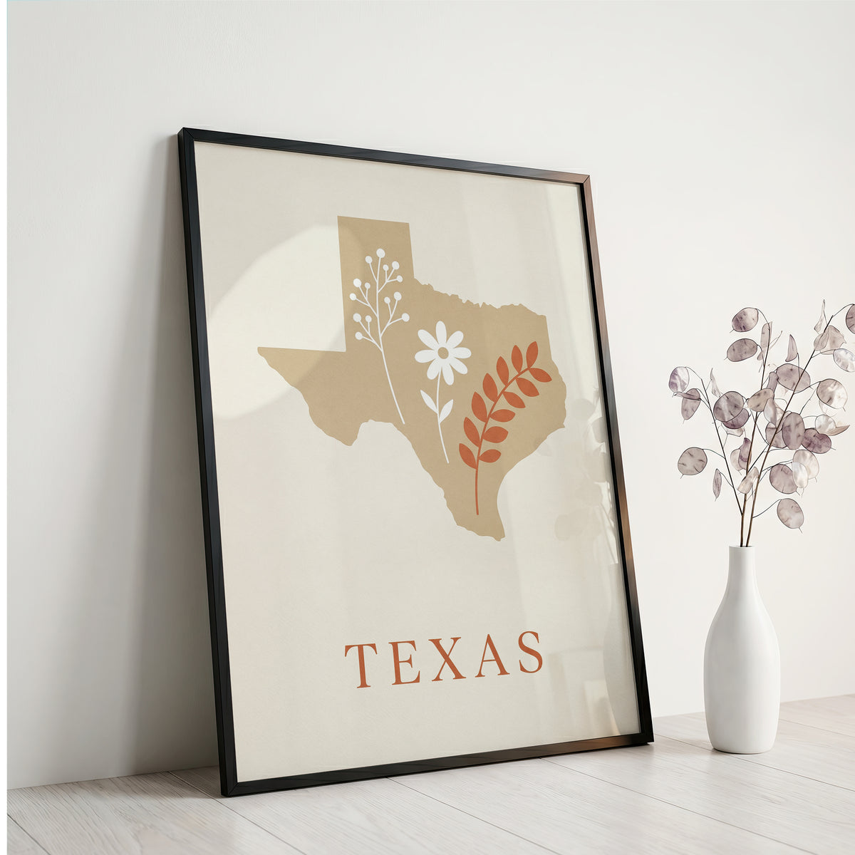 Texas State Map Silhouette Wildflower Art Print