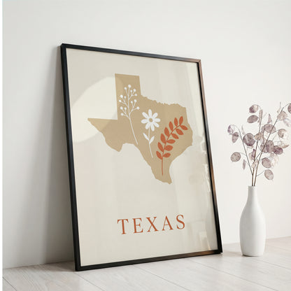 Texas State Map Silhouette Wildflower Art Print