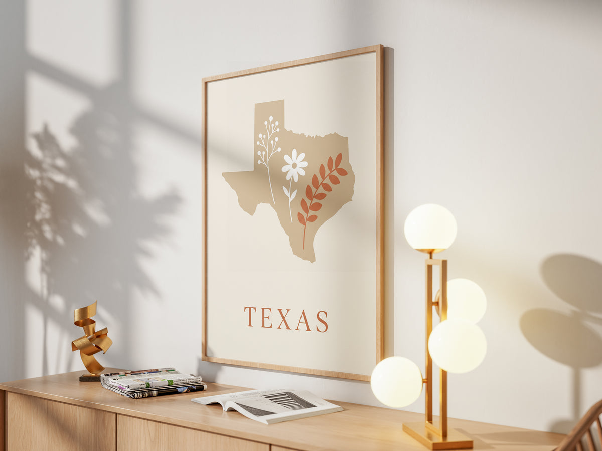 Texas State Map Silhouette Wildflower Art Print
