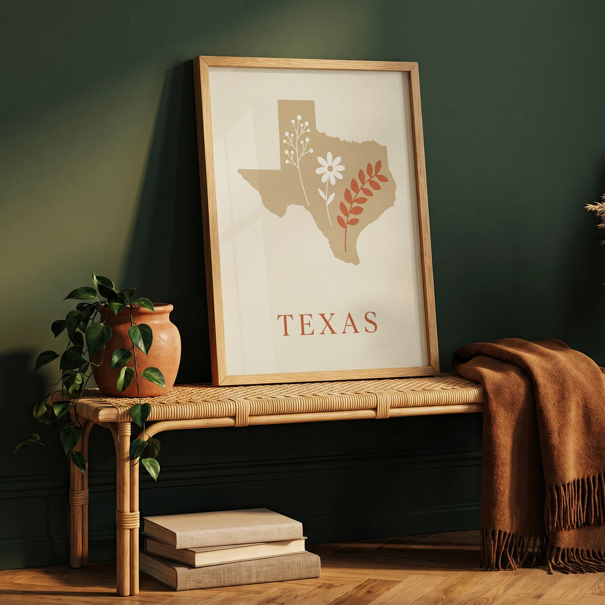 Texas State Map Silhouette Wildflower Art Print