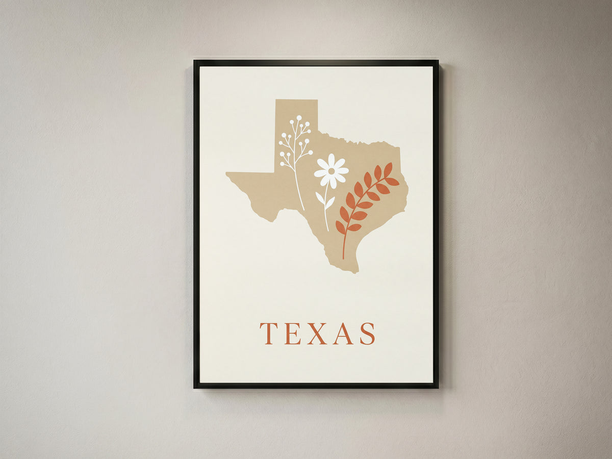 Texas State Map Silhouette Wildflower Art Print