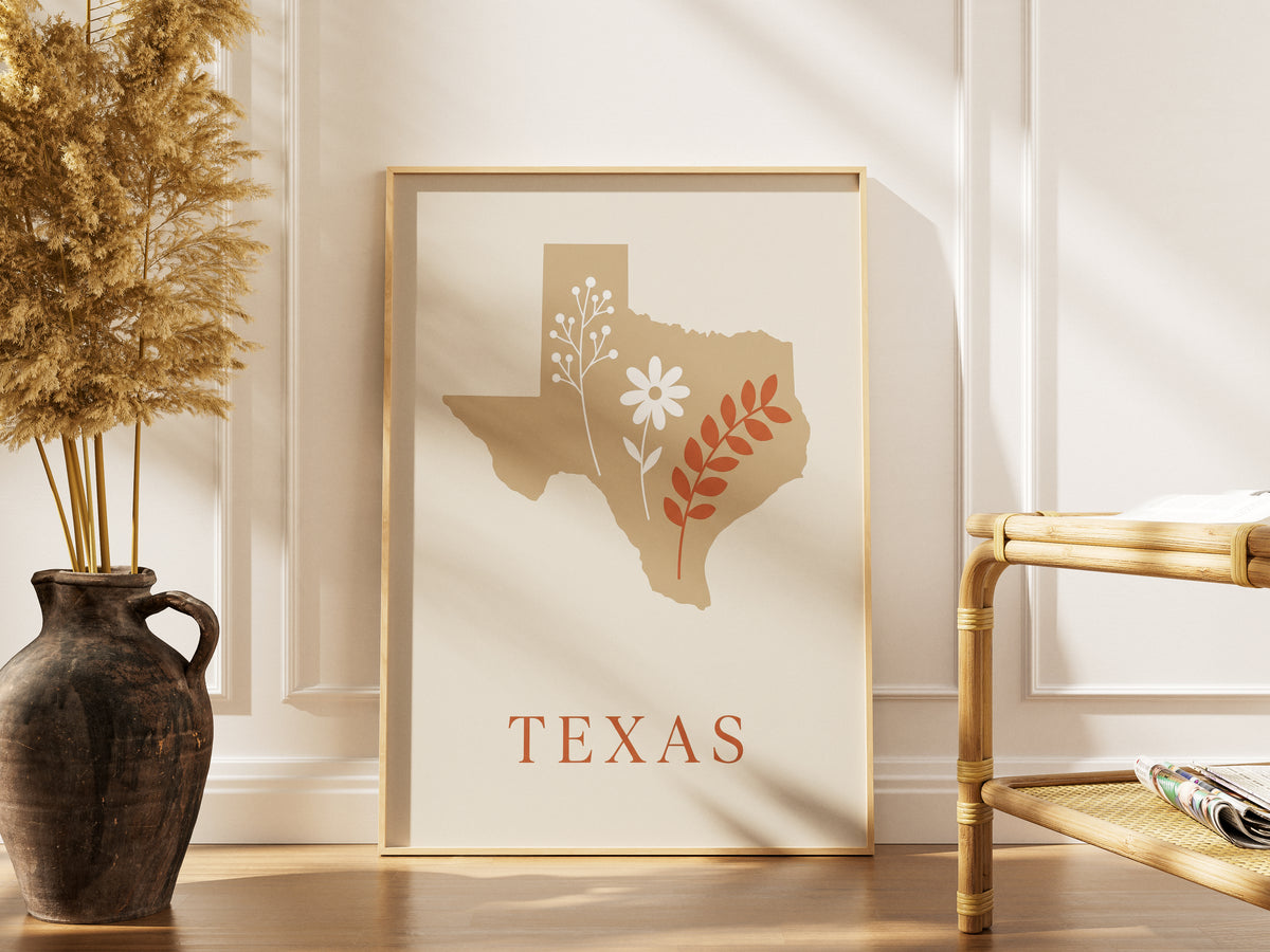 Texas State Map Silhouette Wildflower Art Print