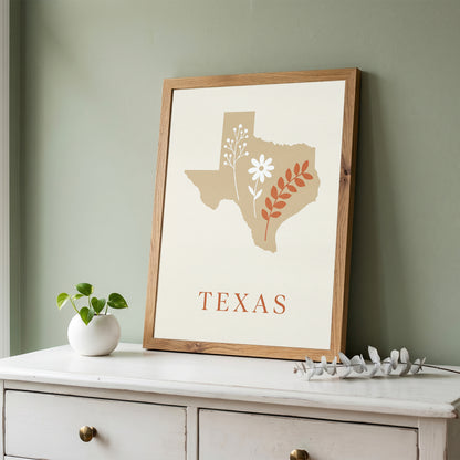 Texas State Map Silhouette Wildflower Art Print