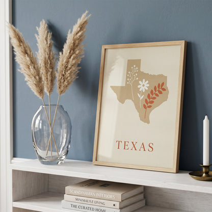 Texas State Map Silhouette Wildflower Art Print