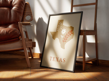 Texas State Map Silhouette Wildflower Art Print