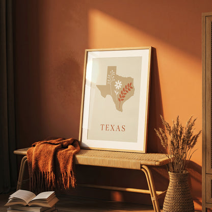 Texas State Map Silhouette Wildflower Art Print