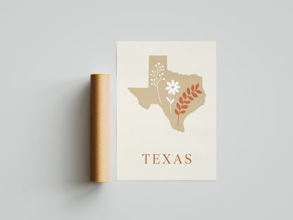 Texas State Map Silhouette Wildflower Art Print