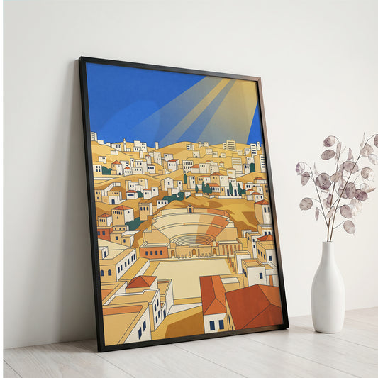 Amman Jordan Roman Theater Art Print, Hillside Sandstone Architecture