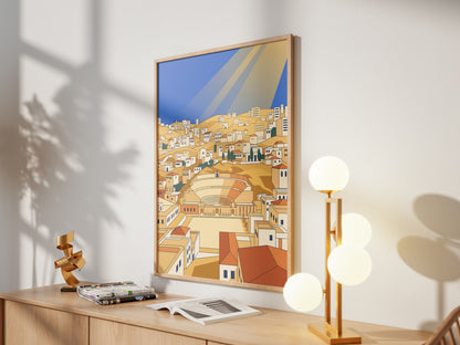 Amman Jordan Roman Theater Art Print, Hillside Sandstone Architecture