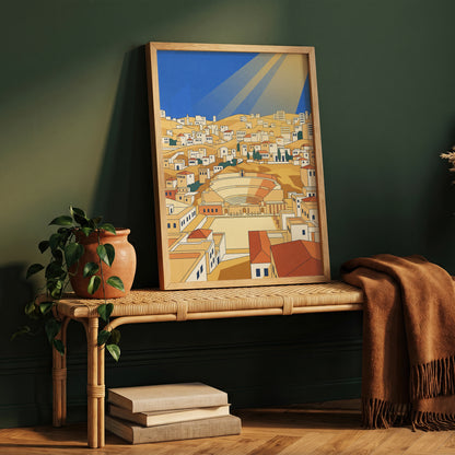 Amman Jordan Roman Theater Art Print, Hillside Sandstone Architecture
