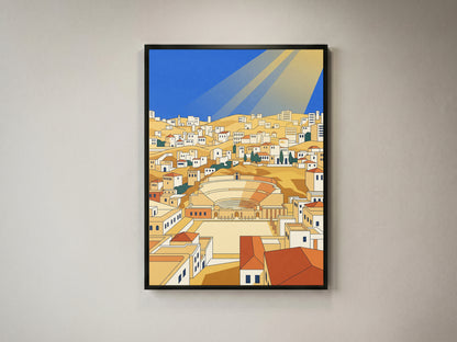 Amman Jordan Roman Theater Art Print, Hillside Sandstone Architecture