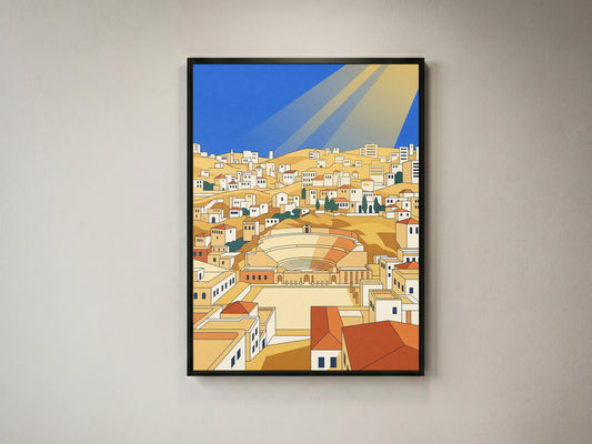 Amman Jordan Roman Theater Art Print, Hillside Sandstone Architecture