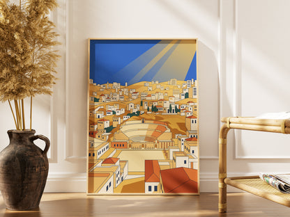 Amman Jordan Roman Theater Art Print, Hillside Sandstone Architecture