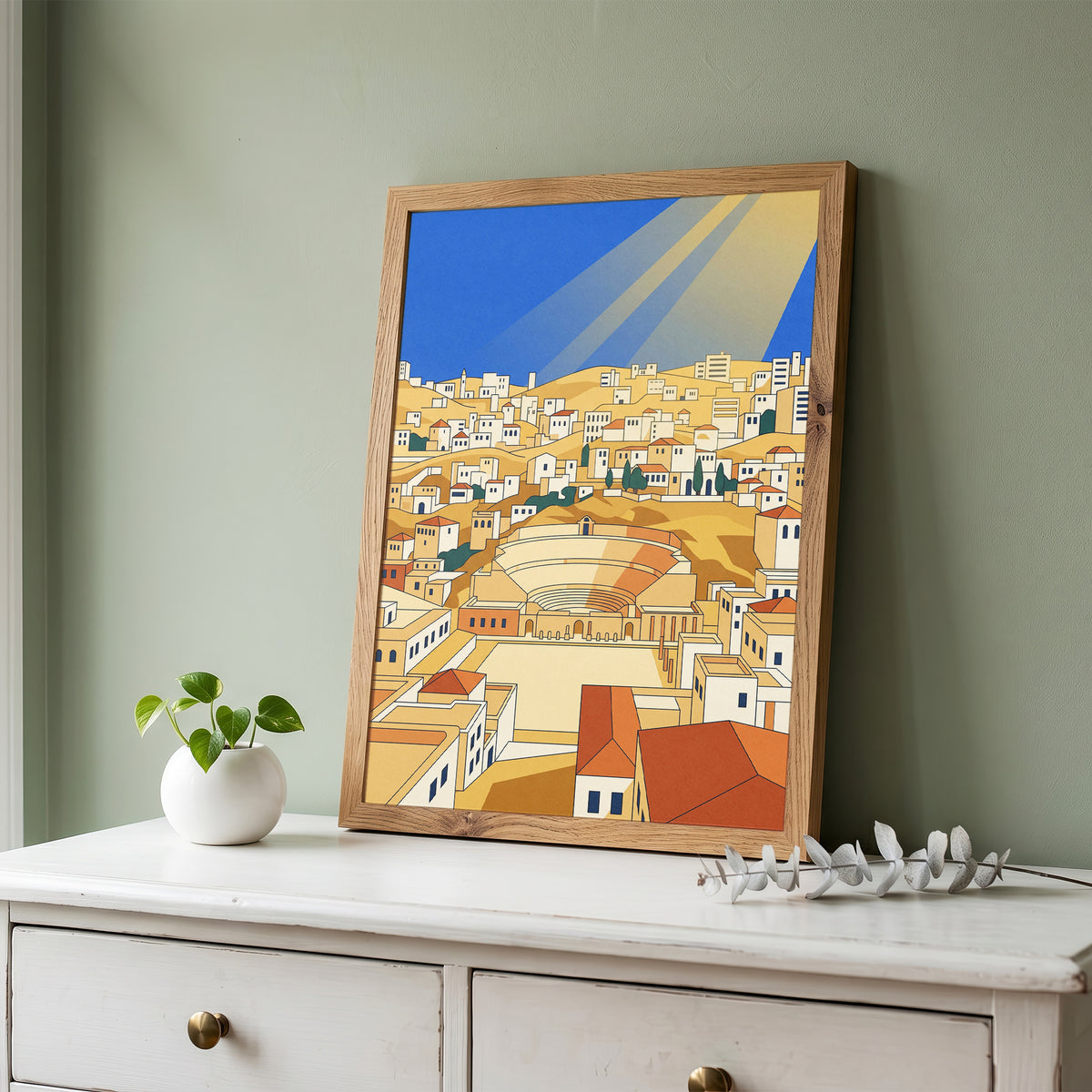 Amman Jordan Roman Theater Art Print, Hillside Sandstone Architecture
