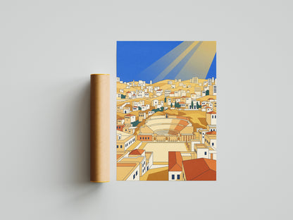 Amman Jordan Roman Theater Art Print, Hillside Sandstone Architecture