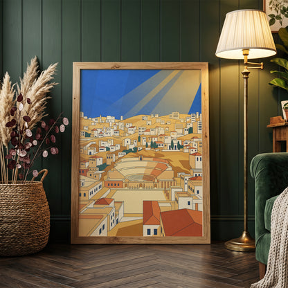 Amman Jordan Roman Theater Art Print, Hillside Sandstone Architecture