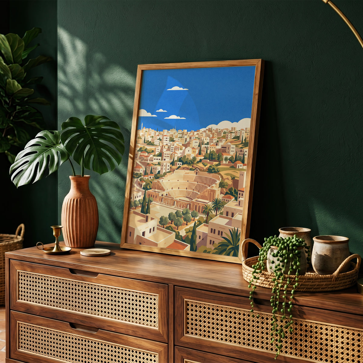 Amman Roman Amphitheater & Olive Trees Art Print