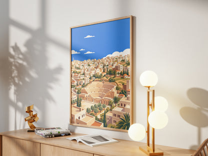 Amman Roman Amphitheater & Olive Trees Art Print