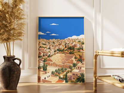 Amman Roman Amphitheater & Olive Trees Art Print