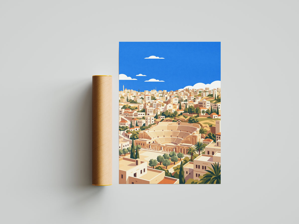 Amman Roman Amphitheater & Olive Trees Art Print
