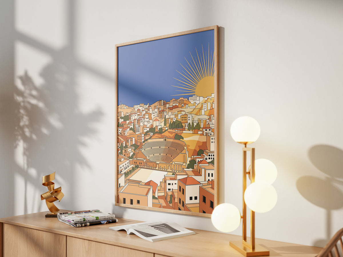 Amman Jordan Roman Theater Sunburst Sunrise Art Print