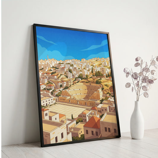 Amman Jordan Panoramic Roman Theater Cityscape Print