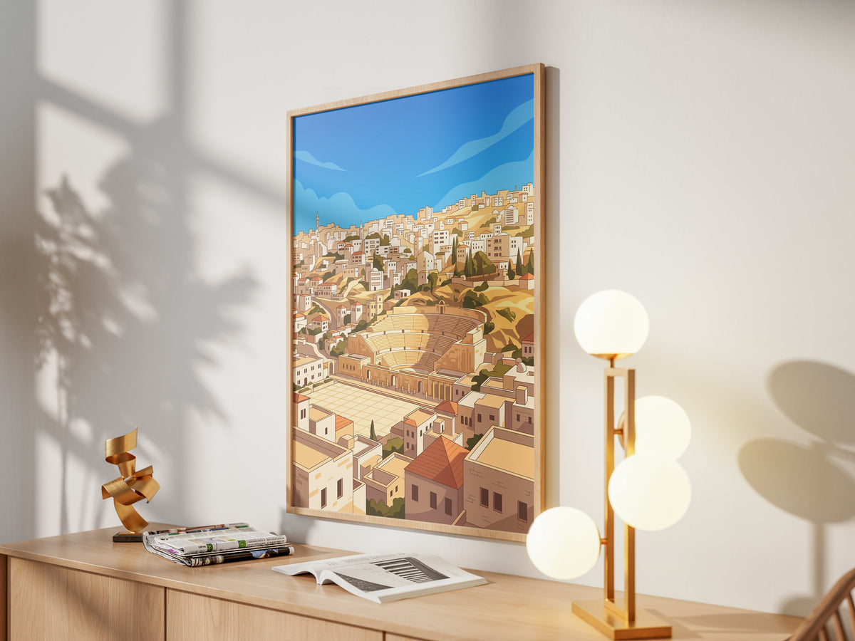 Amman Jordan Panoramic Roman Theater Cityscape Print