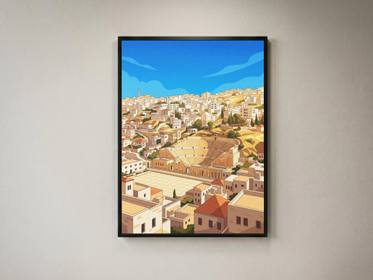 Amman Jordan Panoramic Roman Theater Cityscape Print