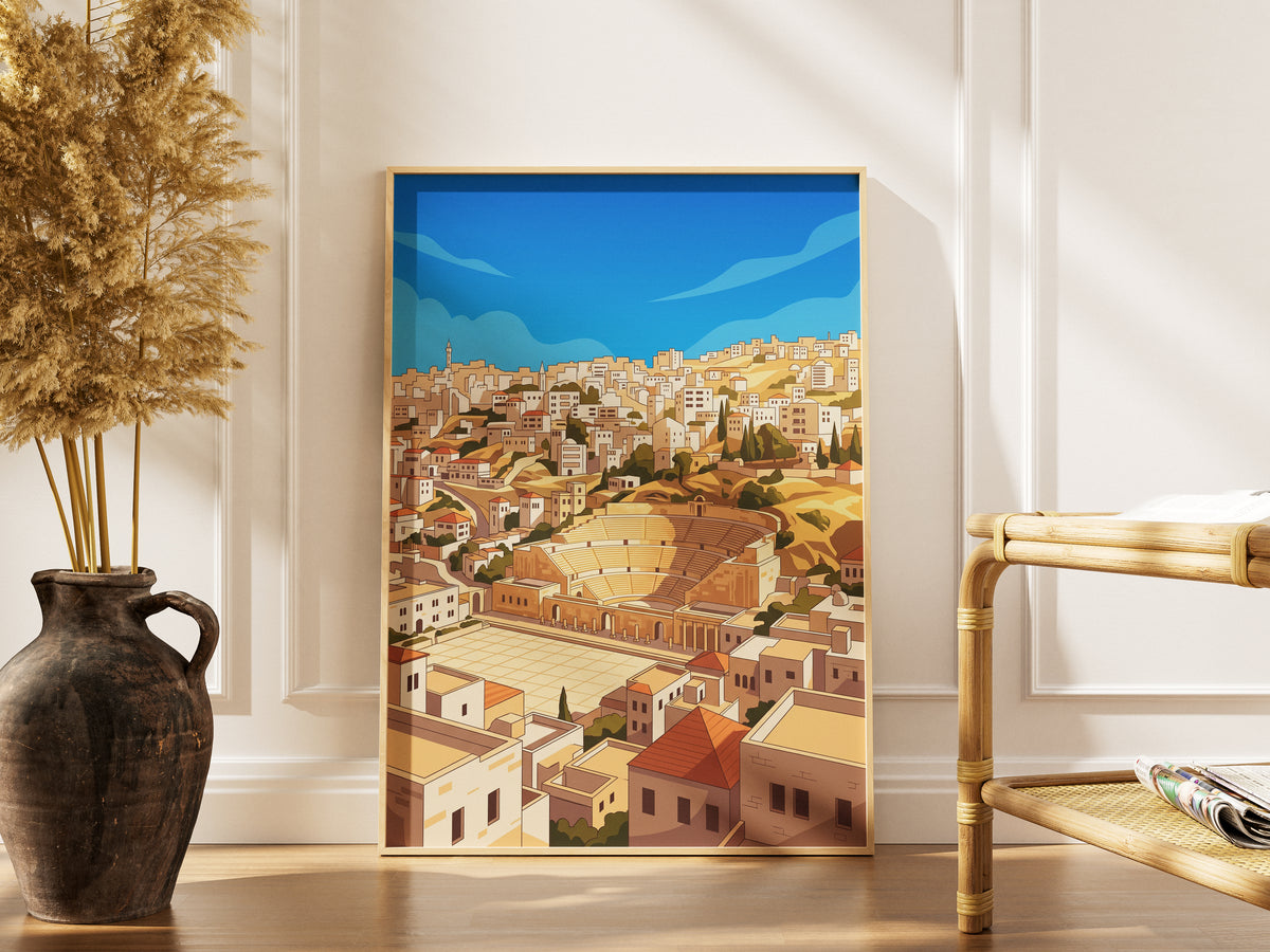 Amman Jordan Panoramic Roman Theater Cityscape Print