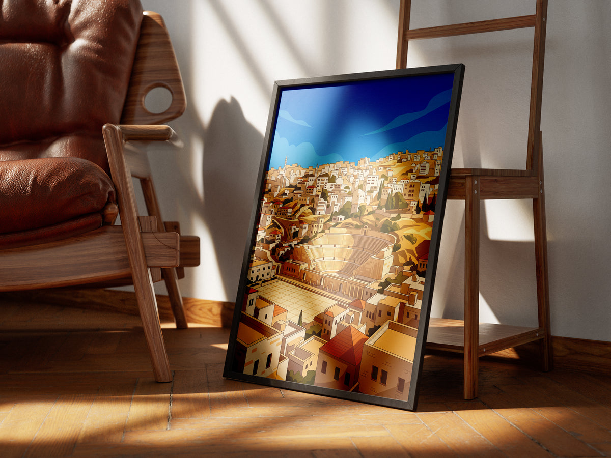 Amman Jordan Panoramic Roman Theater Cityscape Print