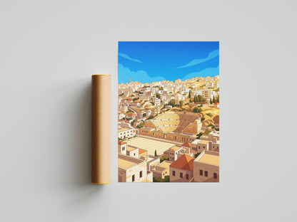 Amman Jordan Panoramic Roman Theater Cityscape Print