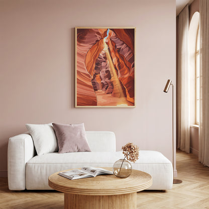 Antelope Canyon Sunbeam Slot Canyon Art Print, Arizona Swirling Red Sandstone, Southwest Nature Poster