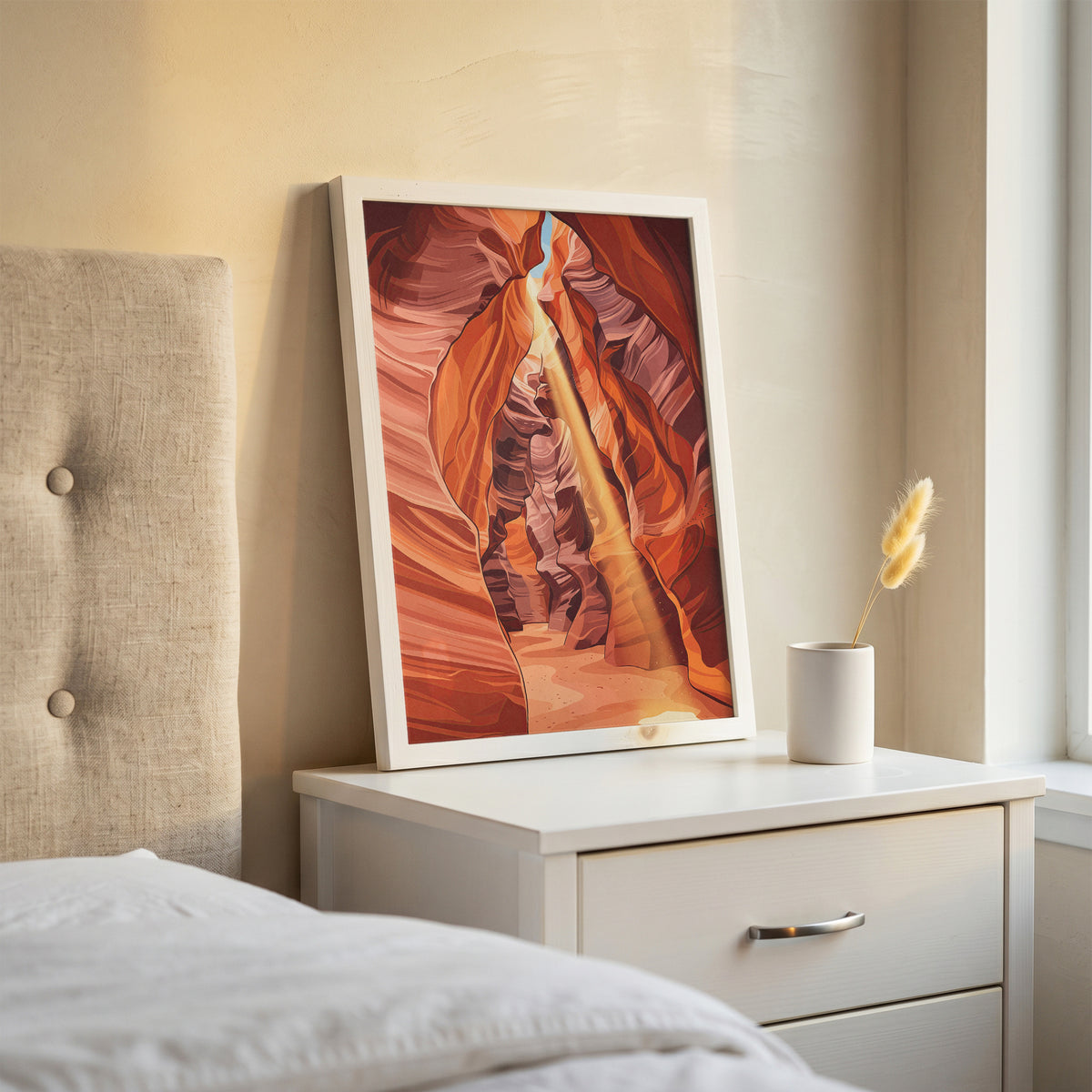 Antelope Canyon Sunbeam Slot Canyon Art Print, Arizona Swirling Red Sandstone, Southwest Nature Poster